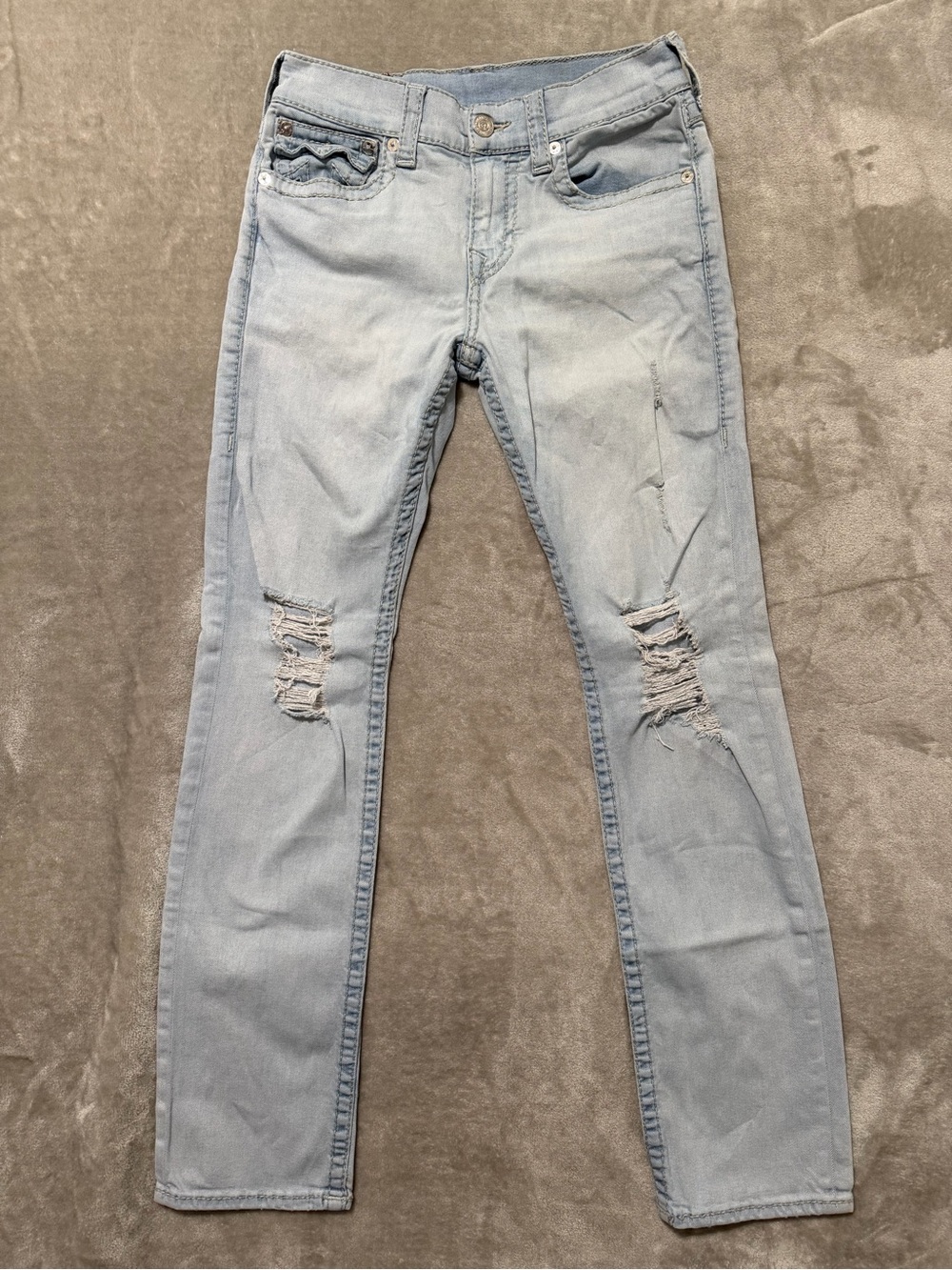 True Religion Ricky Relaxed Straight Distressed Light Wash Ripped Jeans Size 30